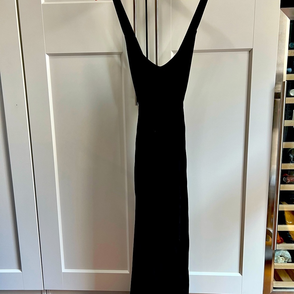 Black cross back backless dress